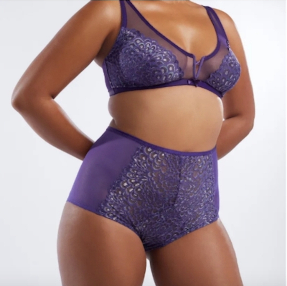 Savage X Fenty Metallic Lace High Waist Brief NWT Blue